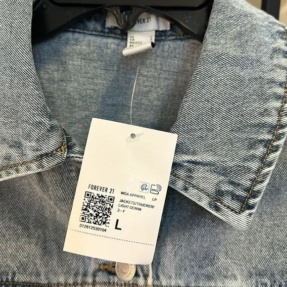 Forever 21 Jean button up  jacket with fringed half back. Size  L - Picture 2 of 5